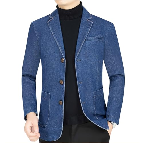 ebossy Men's Notched Lapel Button Down Business Slim Denim Blazer Jacket Sport Coat2