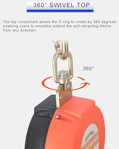 Swivel Top Self Retracting Lifeline, 33 FT Steel Cable SRL, Self Retractable Safety Lanyard, Fall Arrest Protection Roofing Construction Gear, ANSI OSHA Compliant - Image 6