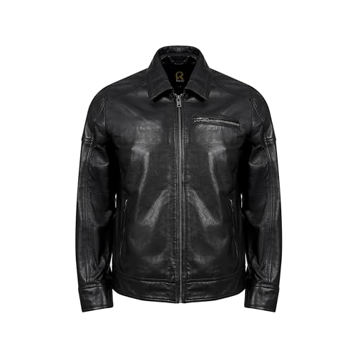 Rauly Polo Collar Premium Leather Jacket Men - Old School Classic Style Everyday Wear Real Lambskin Mens Leather Jacket