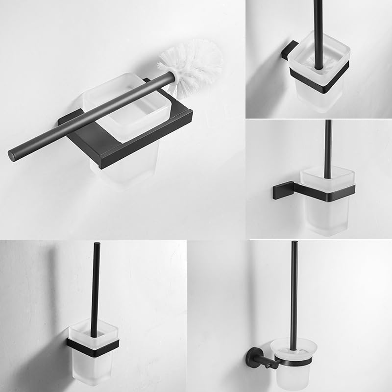 Escobilla para el Inodoro con Soporte, Escobillero De Pared Mango Largo Limpieza Modelo D Negro