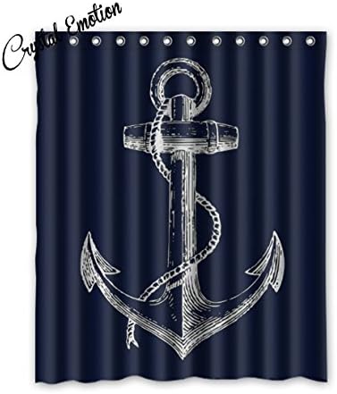 Custom Nautical Navy Blue Anchor Shower Curtain, 72x84 inch