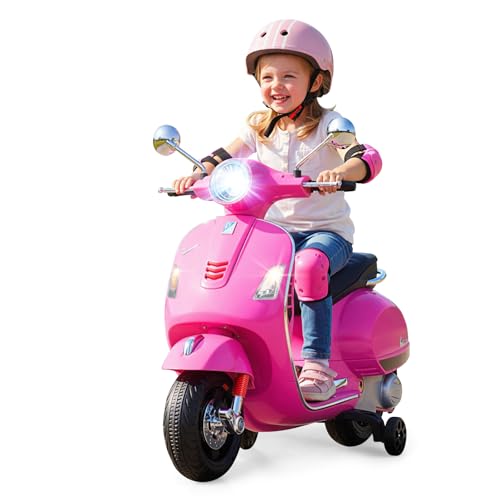 HONEY JOY Kids Motorcycle, 12V Electric Vespa Scooter with Training