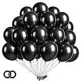 EMART 100pcs Black Balloons 12 inch with Ribbon, Latex Helium Quaility for Birthday Parties Baby Shower Wedding Graduation Halloween Christmas Decorations