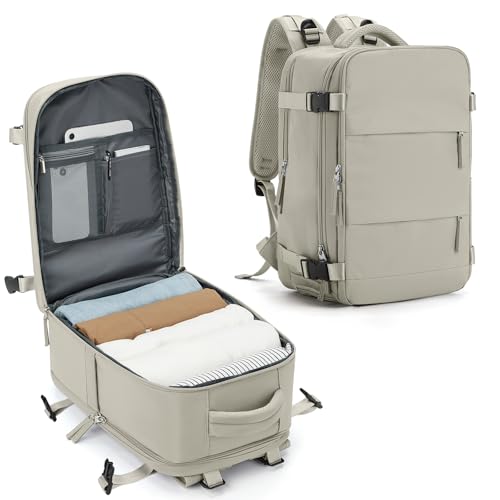 SZLX Mochila Viaje Cabina Avion 40x20x25 Mujer Ryanair Equipaje de Mano Easyjet Maletas de Viaje Cabina para Portatil 14 Pulgadas Impermeable Bolsa de Viaje Hombre para Trabajo,Escuelas,Gris Marrón