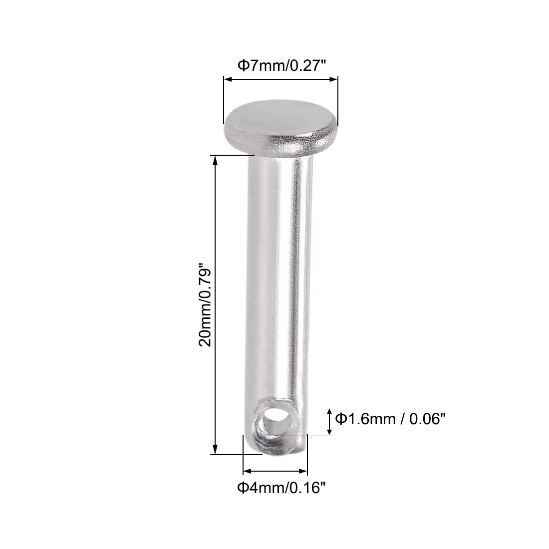 sourcing map Pasadores de Horquilla de Un Solo Orificio 4x20mm, 20Pcs Pasador de Bisagra de Cabeza Plana de Acero Inoxidable 304