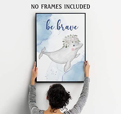 Tuyashua Inspirational Words Cute Marine Life Blue Watercolor Art Print Set Of 4 (8×10Inch), Baby Ocean Animal Wall Art, Nursery Room Wall Decor, Dolphin Whale Sea Turtle Octopus (Unframed) Zsh003 #TOP1