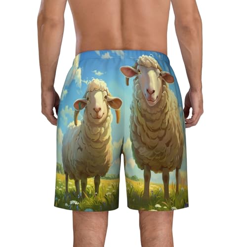 Mother Sheep and Little Sheep in The Meadow Men Beach Pants â€“ Swim Trunks for Men,Quick-Dry and Comfortable, Suitable for Beach, Surf, and Everyday Wear Black4