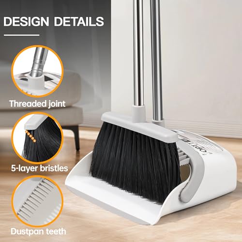 Image of Broom with Dustpan Combo Set, Hand Broom and Dustpan Set for Sweeping Indoor Angle Broom for Home Office Kitchen Lobby Floor Pet Hair Indoor&Outdoor Cleaning (2-Pack-White)