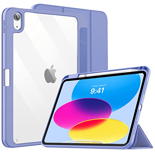 iPad 第10世代 ケース 10.9インチ 2022モデル iPad 10.9 ケース TiMOVO iPad 10.9インチ第10世代 カバー ipad ケース 第10世代 Apple Pencil ホルダー付 ペン収納 透明バック 薄型 PUレザー キズ防止 三つ折り TPU スタンド 衝撃吸収 オートスリープ機能付き 軽量 耐久 ipad 10世代 ケース スマートカバー ラベンダー