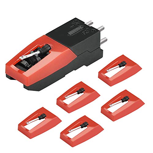 YUSHIWA Kit Aguja de Tocadiscos Reemplazable Diamante para Tocadiscos Cermica Rub Tocadiscos Stylus Aguja para Reproductor con Fonocaptor para Crosley, Tocadiscos de Vinilo y Fongrafo (Rojo)