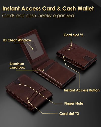 Image of QLD Wallet for Men - RFID Blocking [Functional & Practical] Bifold Slim Minimalist Credit Card Holder Pop Up Metal Case with Cash Slot, Front Pocket with ID Window, Gift Boxed
