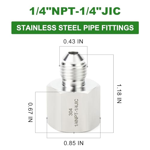 Image of TAISHER 5PCS Forging of 304 Stainless Steel JIC Flare Tube Fittings, 1 /4 inch JIC Male x 1 /4 inch NPT Female, Half Union
