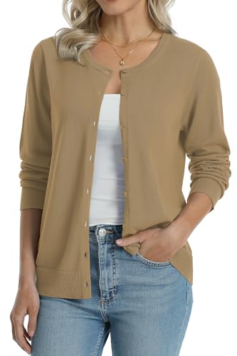 Image of QUALFORT Women's 100% Cotton Lightweight Cardigans Long Sleeve Knitted Button Down Sweater