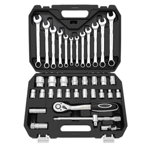 AMYSTY Hand Tool Sets 37pcs Spanners Household Ratchet Wrench Sleeve Set Household Bicycle Universal Car Repair Tool Set Tool Kit Set for Home Garage