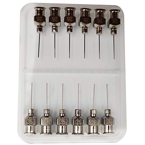 NW 1776 Aguja dispensadora y dispensadora de 12/2 pulg. De largo, 12 piezas, con cierre Luer, todo en acero inoxidable metálico (escala completa) (26G)