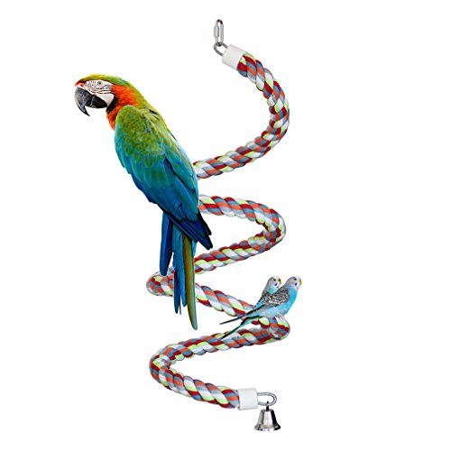 Rope Bungee Perch Bird 83inch Kintor Pure Natural Colorful Bead Cage Chewing Toys for Small Medium Parrot (83inch)