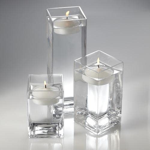 Set of 3 Eastland Square Vases and 3 White Richland Floating Candles 3