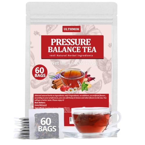 Premium 60 Heart Functional Tea Bags, 9 Natural Superherbs, Pressure Balance Tea, No Artificial Flavors & Caffeine Free.