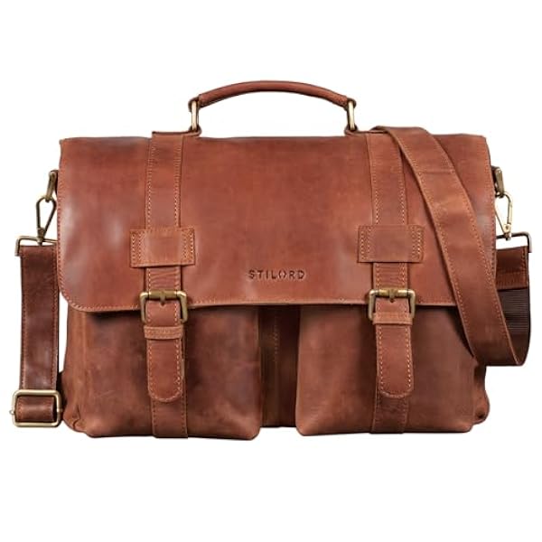 STILORD 'Zeus' Grote leren aktetas vintage leraarstas businesstas 15,6 inch laptoptas XL schoudertas heren echt leer bevestigbaar, Kleur:andorra - bruin