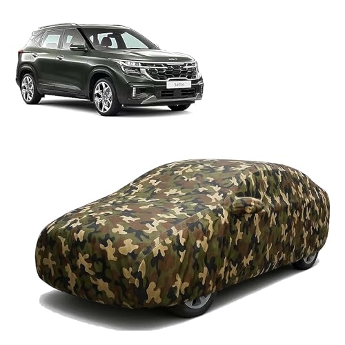 Image of Sulfar 100% Waterproof Car Body Cover Compatible with Mirror for Kia Seltos with Long Lasting Durable Material (Triple Stitched, Full Bottom Elastic, Camouflage Army)