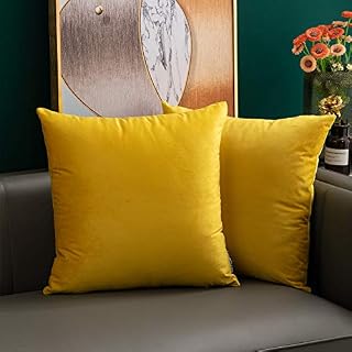 softpoint Velvet Cushion Covers Yellow 45cm x 45cm Soft Decorative Throw Pillowcases 18 x 18inch for Couch, Bed, Sofa, Pack of 2(yellow,18x18)