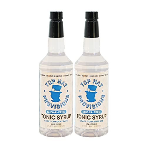 Top Hat Keto Sugar Free Elderflower Tonic Syrup & Quinine Concentrate - Naturally Sweetened with Monk Fruit - Craft Soda Mixer for Skinny Cocktail Drinks - Just Add Seltzer Water - 2 pack 32oz Bottles