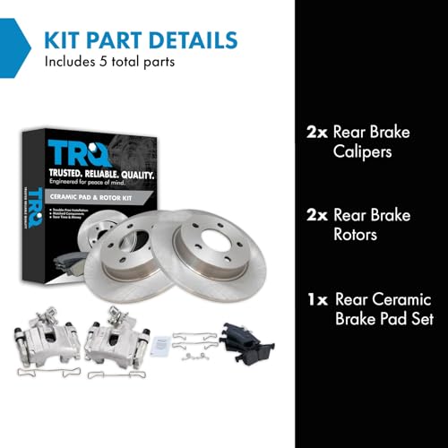 Image of TRQ Rear Brake Pad and Rotor Set Ceramic Solid Rotors Calipers | For 2009-2013 Mazda 3