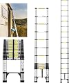 FEETE 15.5FT Telescoping Ladder, Aluminum Extension Ladder w/Non-Slip Feet, Portable Retractable Ladder, Collapsible Roof Ladder, Expandable Telescopic Ladder for Home, Outdoor, 330lbs Capacity