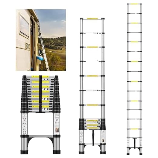 FEETE 15.5FT Telescoping Ladder, Aluminum Lightweight Extension Ladder with Non-Slip Feet, Portable Attic Ladder, Heavy Duty RV Collapsible Ladder for RV, Household, Outdoor Working, 330lbs Capacity