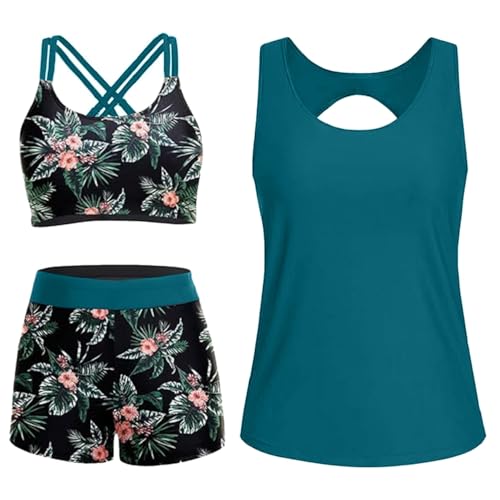 Bikinis sports push up de bain 3 pièces avec maillot tankini et shorty