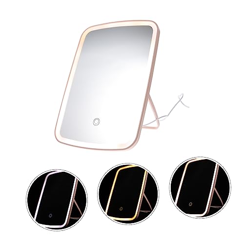 Espejo de maquillaje plegable con luz LED pequeño rosa miniatura 5