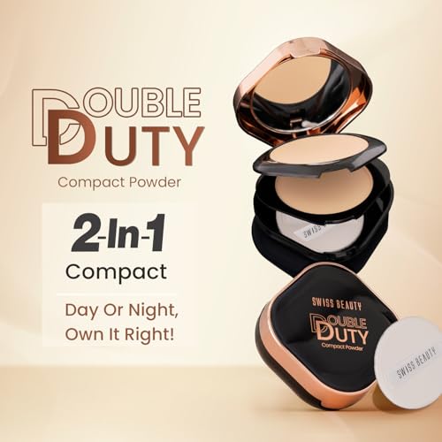 Image of Swiss Beauty Double Duty Compact Powder | 2-in-1 Compact for Day to Night | Buildable Coverage | With Vitamin E & Hyaluronic Acid | 18g, Shade- 4. Amber Dusk /Radiant Dusk