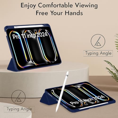 Image of LIRAMARK Smart Case for Apple iPad Pro 11 inch 2022 /2021 /2020 4th /3rd Generation [Auto Sleep /Wake Cover] [Pencil Holder] [Soft Flexible Case Cover] Evo Series - Dark Blue