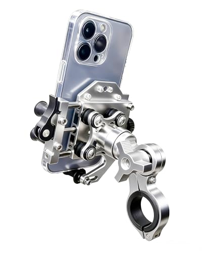 doucdoft Motorcycle Phone Mount with Vibration Dampener Aluminum Alloy Bike Phone Holder Handlebar Phone Mount for Ebike ATV Fit 4.7-7 Phones (Silver Standard - 4 Springs)
