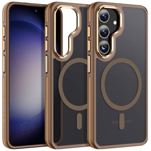 Image of MALEWOLF Case for Samsung Galaxy S25 Case, Compatible with Magsafe, Slim Matte S25 Phone Case [Enhanced Non-Slip Technology] [Drop Protection], Translucent Magnetic Cover for Samsung S25 (Brown)