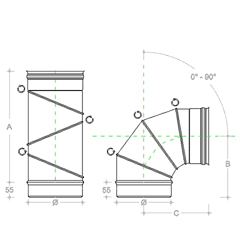 Curva Gomito Regolabile da 0°a 90° per canna fumaria in acciaio inox Maschio/Femmina Acciaio ASI 316 (Ø 200 mm)