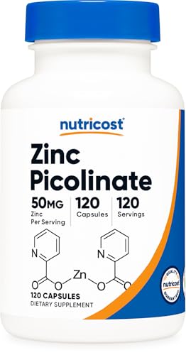 Nutricost Zinc Picolinate 50mg 120 Vegetarian Capsules Gluten-Free