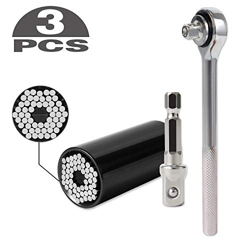 CESHMD Universele dopsleutelset, 7-19 mm, universele ratelsleutel, multifunctionele adapter, gereedschap voor het verwijderen, reparatieset, zwart (zwart)