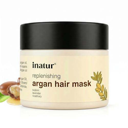 Image of inatur Argan Oil Hair Mask | Deep Conditioning & Damage Repair | Reduces Hair Fall, Controls Frizz, Nourishes, Strengthens, Adds Shine & Smoothness | Sulfate & Silicone Free | Natural & Vegan | 200g