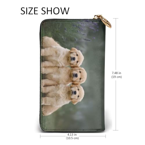 Phette de voyage en cuir synthétique premium imprimé Golden Retrievers texturé 3D