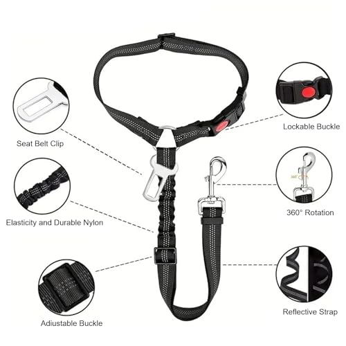 2x TÜV-geprüfter Hundeauto-Gurt mit 1680D-Nylon & 3D-Stoßdämpfer ertifizierter Sicherheitsgurt für SUV/Wohnmobile (80-150cm verstellbar, kaufsicherer Rand) - Für alle Rassen bis 60kg
