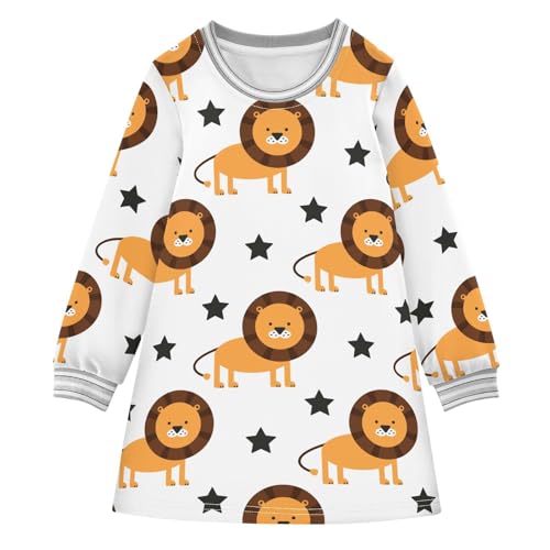 Cartoon Lions Girls Dresses Long Sleeve Sweatshirt Dress for Girls Winter Toddler Casual A Line Dresses Size 2-8T