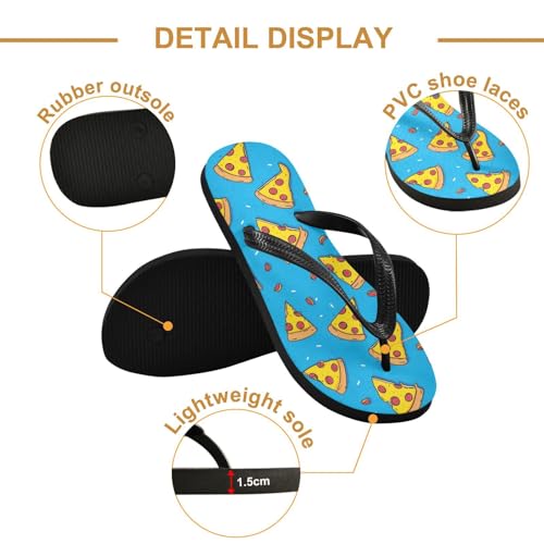 ALAZA Pizza Slices Bule Flip Flops for Women Fashion Beach Slippers Comfort Mens Flip Flops Non-Slip Rubber Shower Slippers Sandal for Hotel Travel Sport,XS3