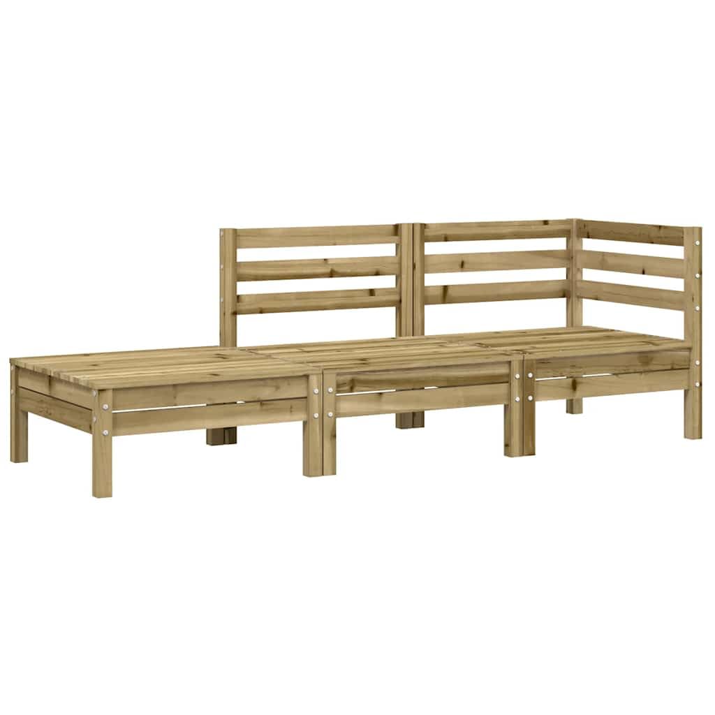 Sofá de jardín con cojín y taburete de 3 plazas de madera de pino impregnada para terraza jardín al aire libre, cómodo respaldo, diseño modular de lamas, taburete versátil