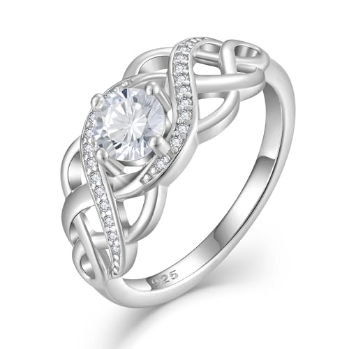 Celtic Knot Ring 925 Sterling Silver Infinity Twisted Ring Statement Rings Birthstone Jewelry Gifts for Women Size 5-10