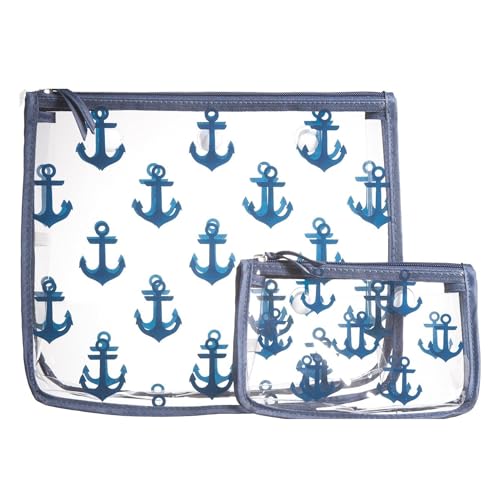 BOGG BAG Clear Designer Zipper Insert (Set of 2) Travel Organizer Storage Pop In Original Bogg and Baby (Navy Anchor)