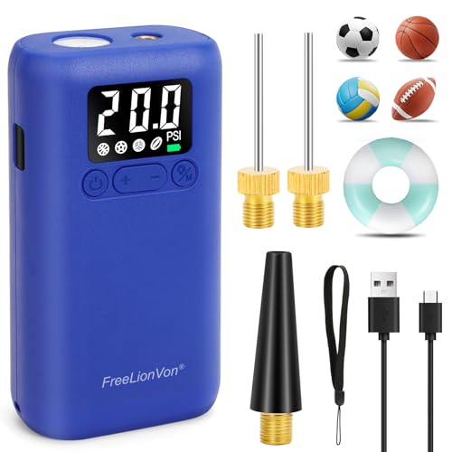 FreeLionVon Electric Ball Pump,Automatic shutdown function,with Pressure LCD Display (Max 20PSI) and LED Torch,Ball Needle*2 and Nozzle*1 for football, basketball, volleyball,soccerball,swimming ring FreeLionVon Electric Ball Pump,Automatic shutdown function,with Pressure LCD Display (Max 20PSI) and LED Torch,Ball Needle*2 and Nozzle*1 for football, basketball, volleyball,soccerball,swimming ring