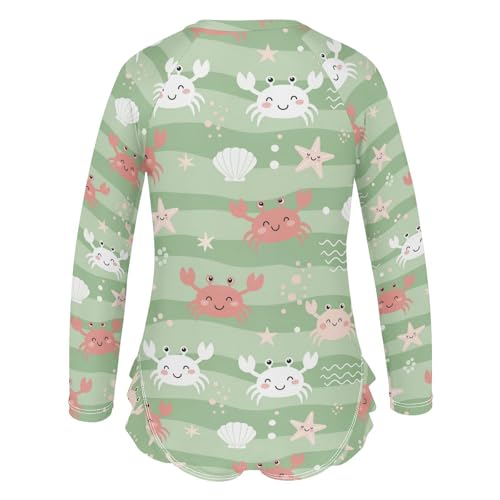 Cute Sea Crab Pattern Girls Rash Guard Swimsuits Long Sleeve One Pieces Bathing Suit UPF 50+ Zipper Swimwear3