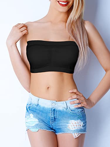 Image of Women Bandeau Bra Padded Strapless Bralette Bra Seamless Bandeau Tube Top Bra