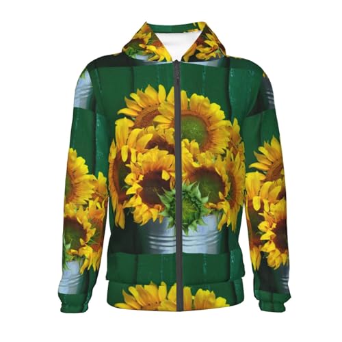 Sunflowers in Bucket Kids Pullover Hoodies Boys Zip Up Sweatshirts Girls Athletic Clothes with Pocket2
